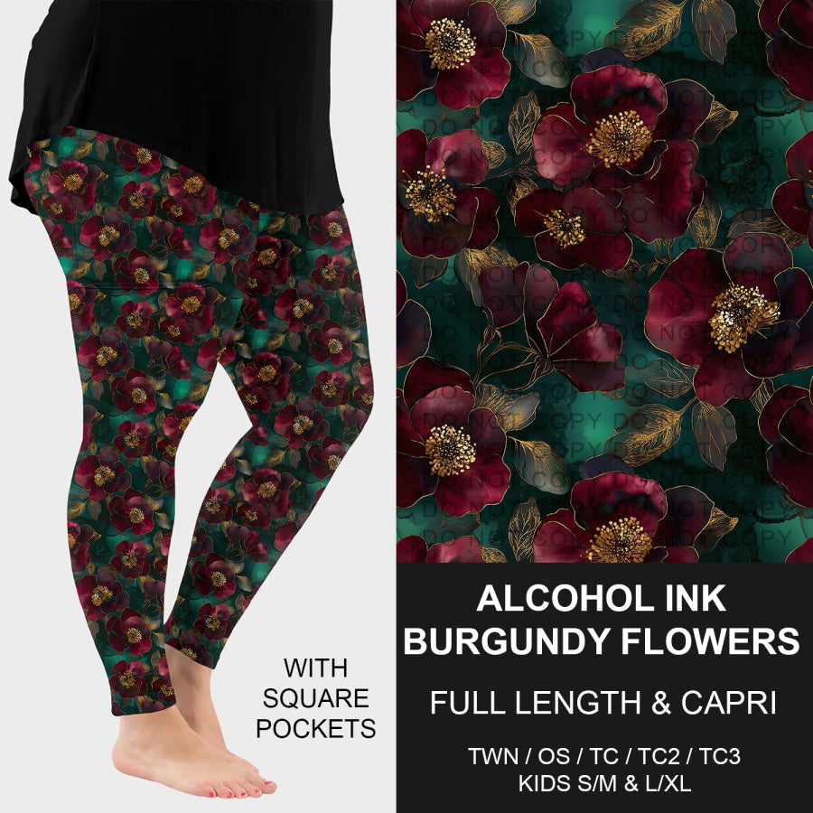Preorder Custom Styles - Alcohol Ink Burgundy Flowers - Closes 11 Nov - ETA mid Feb 2026 Loungewear