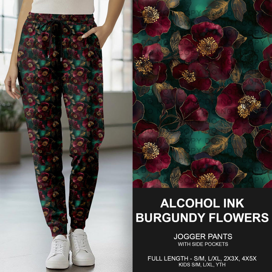 Preorder Custom Styles - Alcohol Ink Burgundy Flowers - Closes 11 Nov - ETA mid Feb 2026 Loungewear