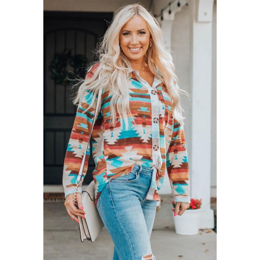 Printed Button Up Long Sleeve Shirt