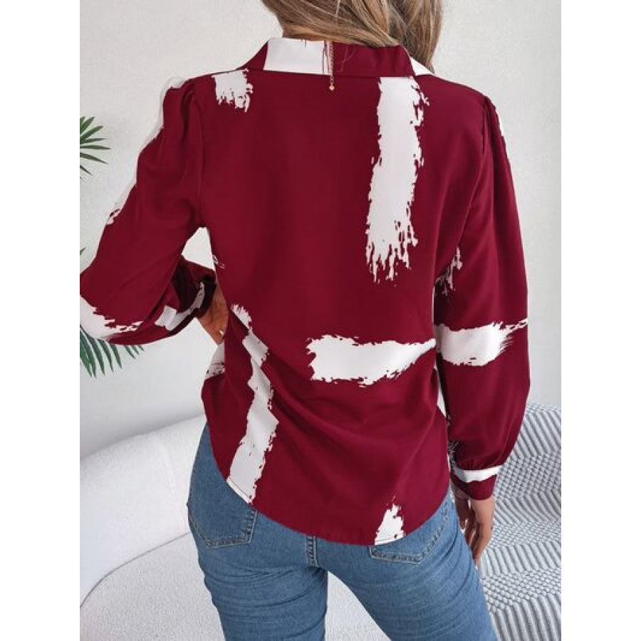 Printed Collared Neck Button Up Shirt Apparel and Accessories