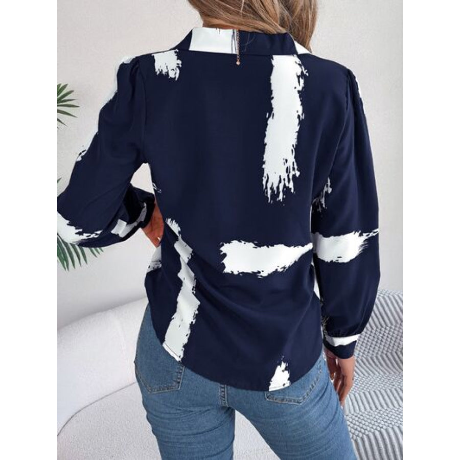 Printed Collared Neck Button Up Shirt Apparel and Accessories