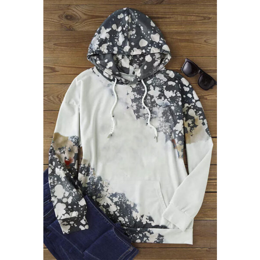 Printed Drawstring Kangaroo Pocket Hoodie Apparel and Accessories