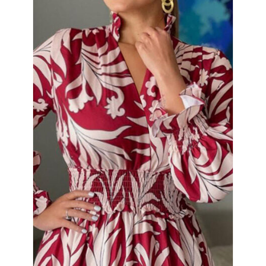 Printed Flounce Sleeve Maxi Dress Apparel and Accessories
