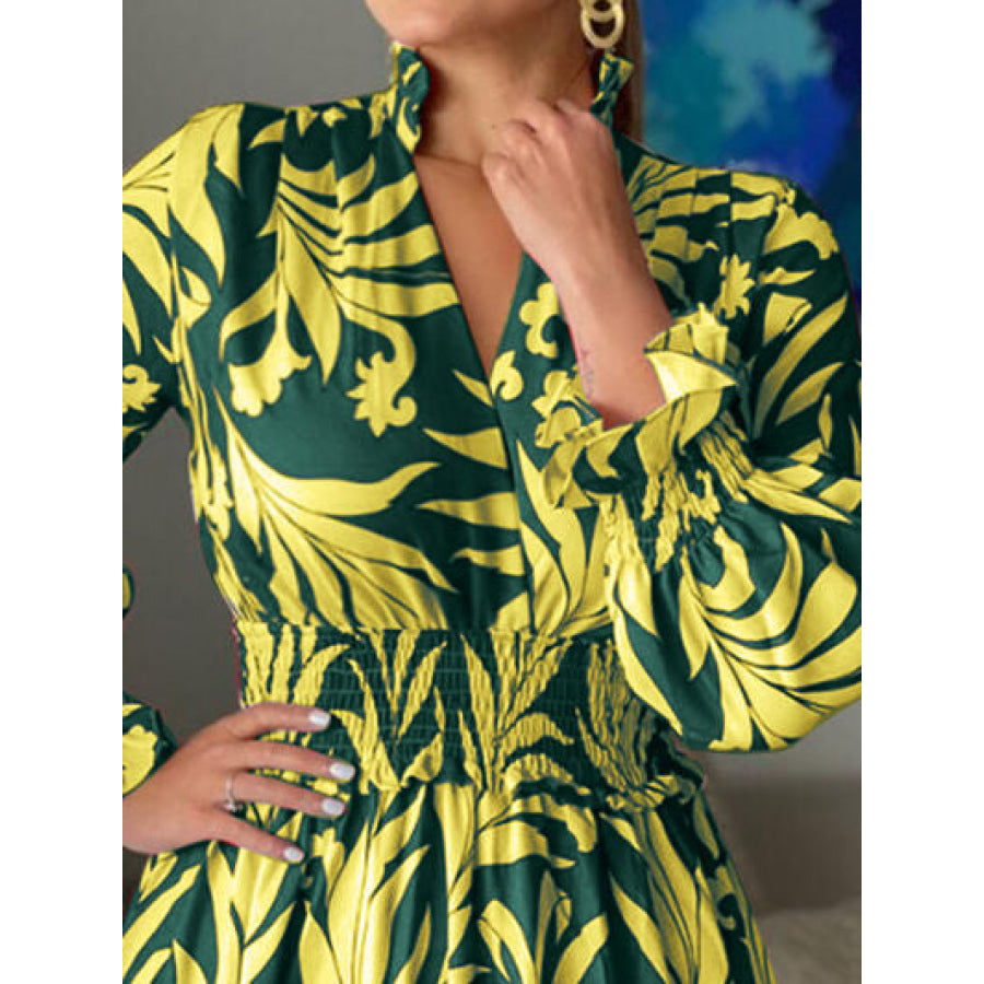 Printed Flounce Sleeve Maxi Dress Apparel and Accessories