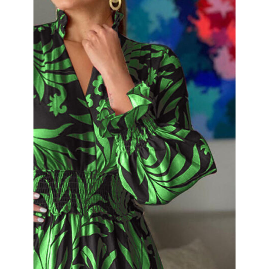 Printed Flounce Sleeve Maxi Dress Apparel and Accessories