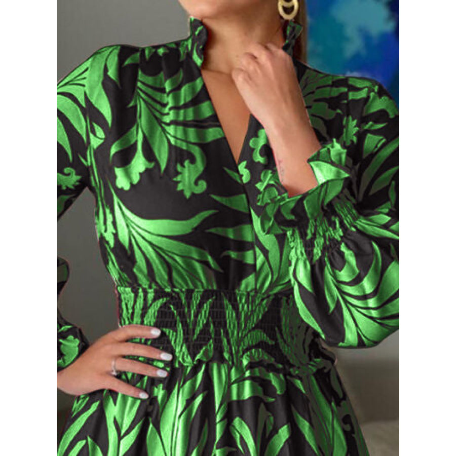 Printed Flounce Sleeve Maxi Dress Apparel and Accessories