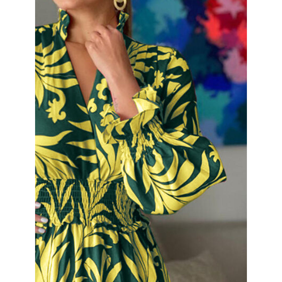 Printed Flounce Sleeve Maxi Dress Apparel and Accessories