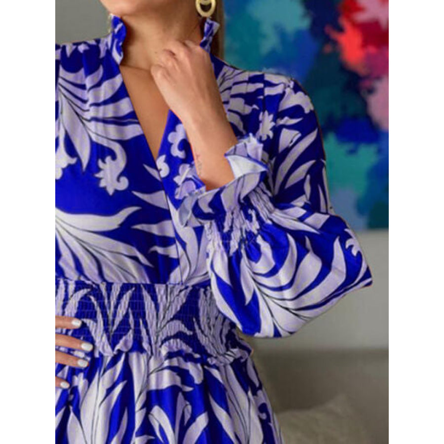 Printed Flounce Sleeve Maxi Dress Apparel and Accessories