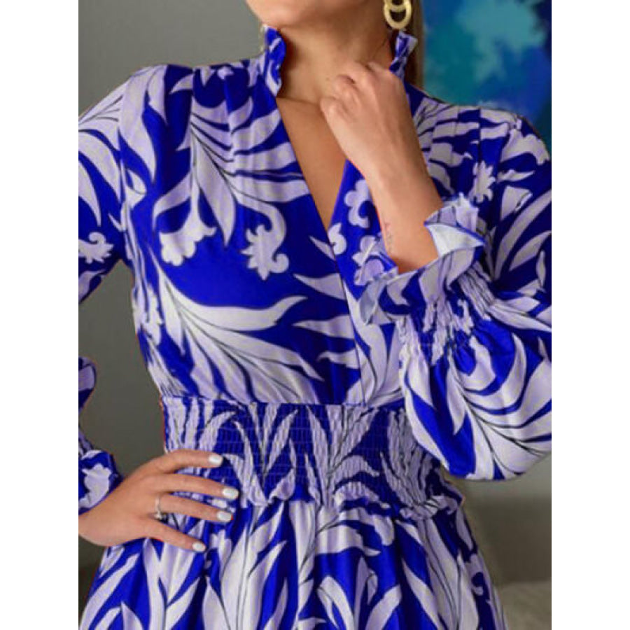 Printed Flounce Sleeve Maxi Dress Apparel and Accessories