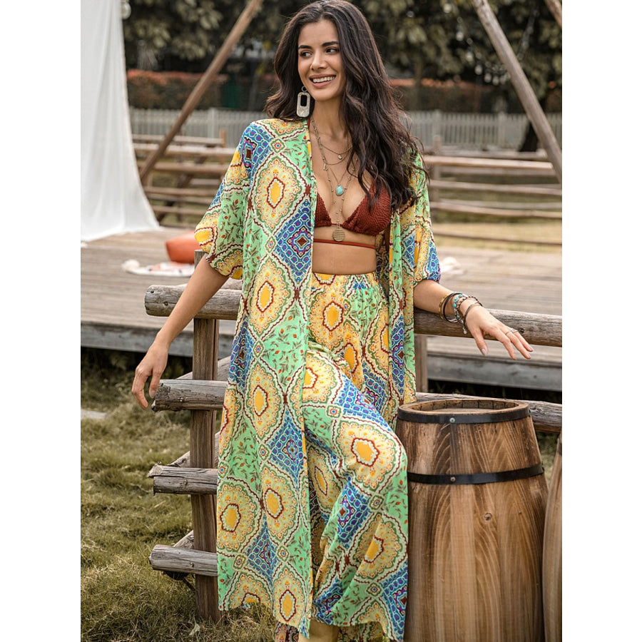 Printed Half Sleeve Top and Wide Leg Pants Set Apparel and Accessories