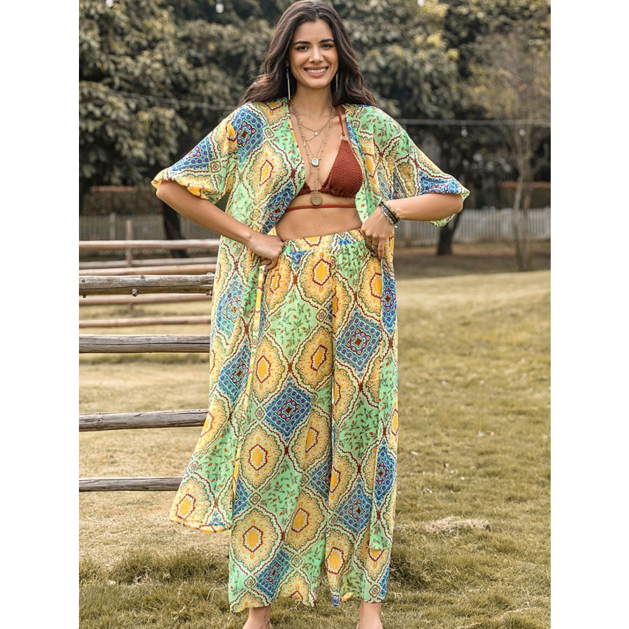 Printed Half Sleeve Top and Wide Leg Pants Set Apparel and Accessories