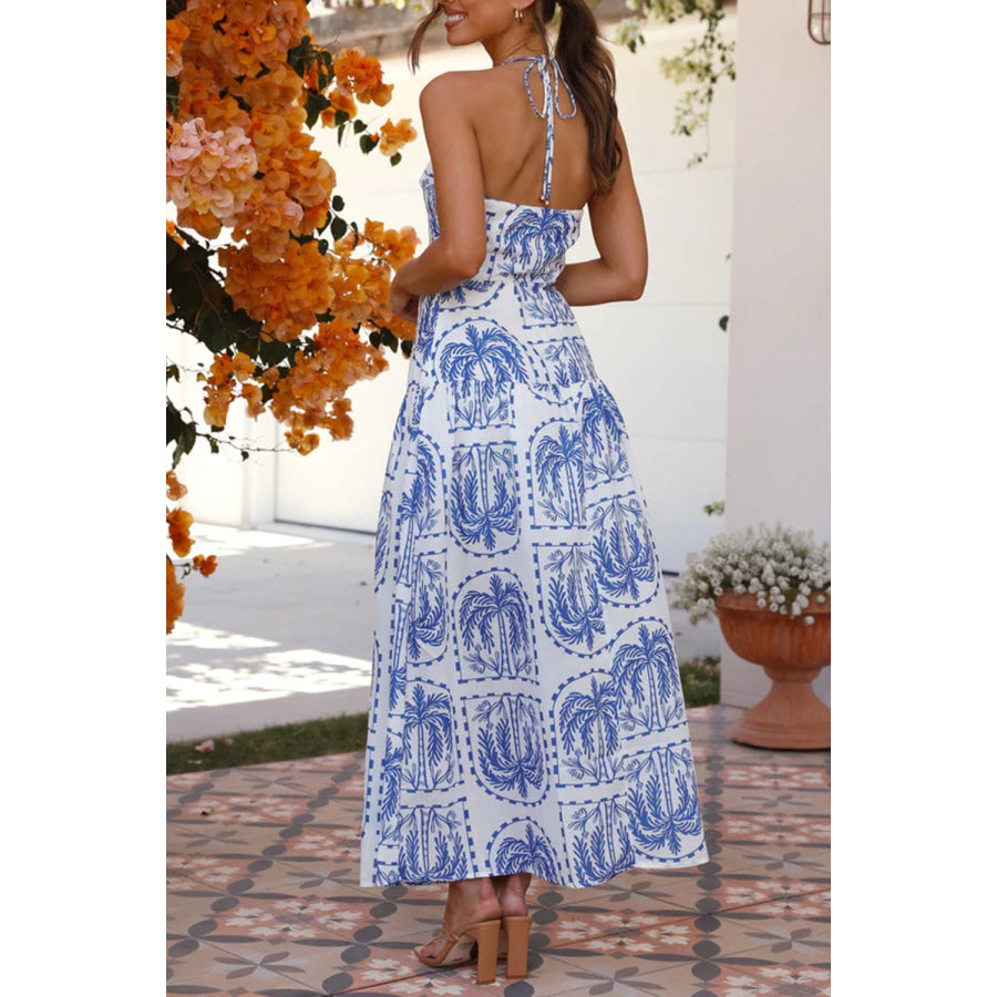 Printed Halter Neck Maxi Dress Apparel and Accessories