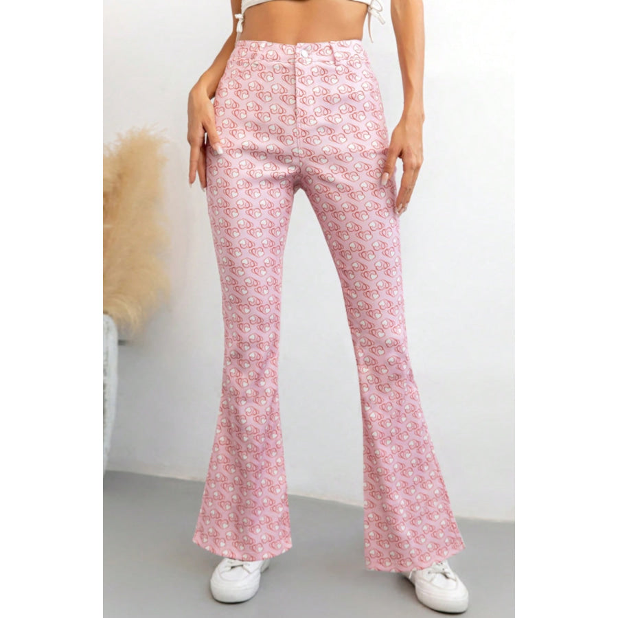 Printed High Waist Flare Pants with Pockets Apparel and Accessories