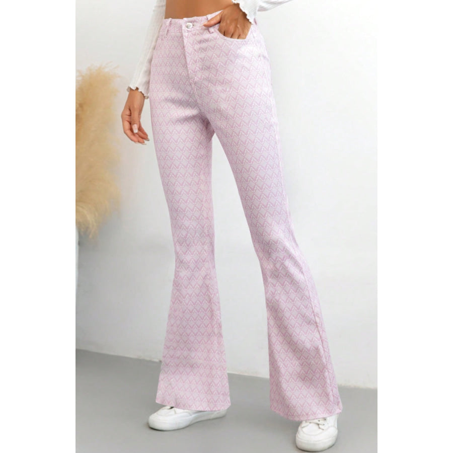 Printed High Waist Flare Pants with Pockets Apparel and Accessories