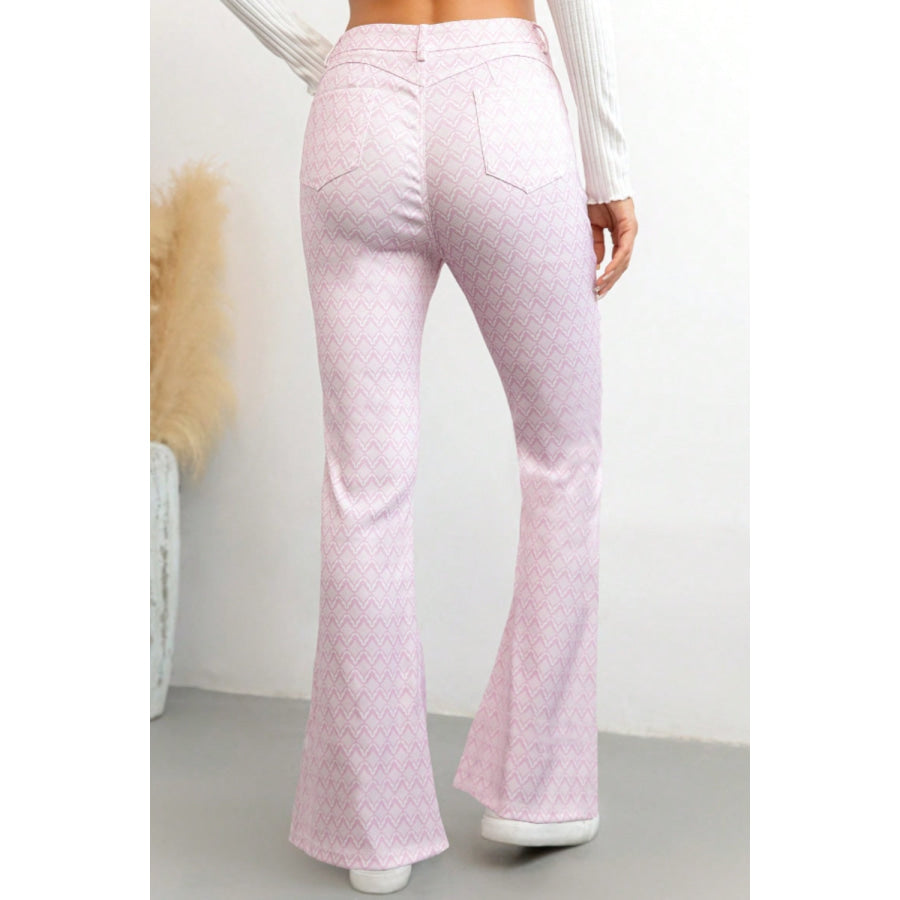 Printed High Waist Flare Pants with Pockets Apparel and Accessories