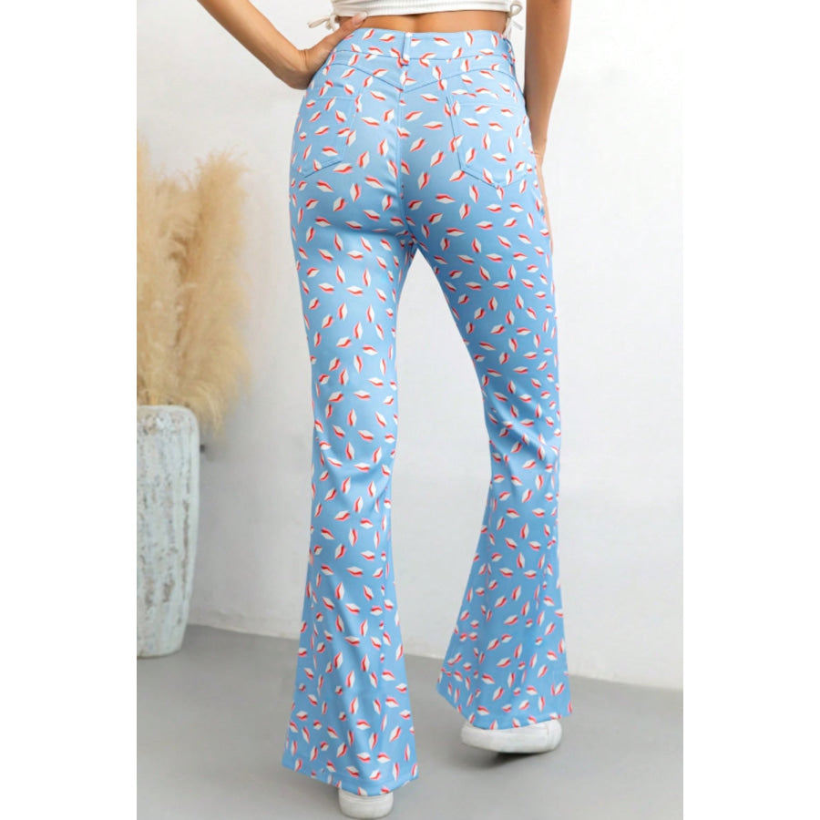 Printed High Waist Flare Pants with Pockets Apparel and Accessories