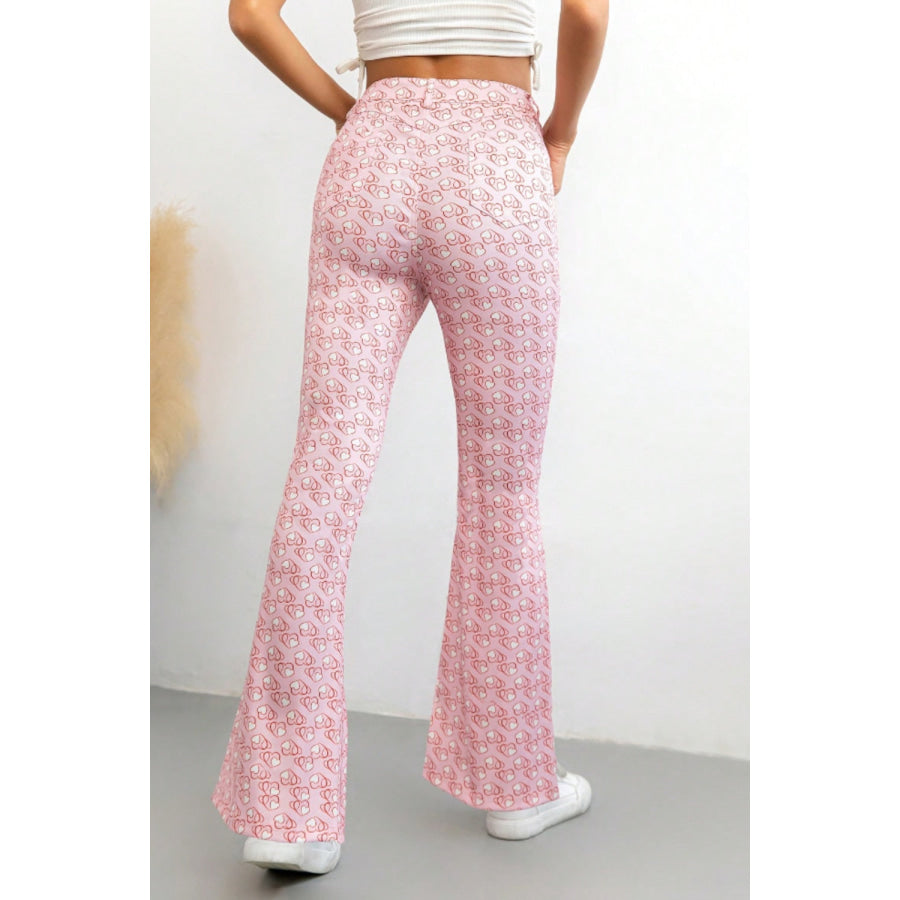 Printed High Waist Flare Pants with Pockets Apparel and Accessories
