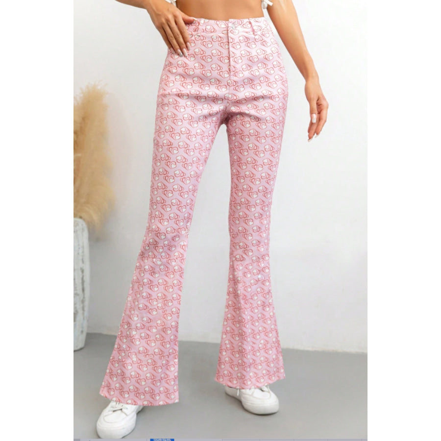 Printed High Waist Flare Pants with Pockets Blush Pink / S Apparel and Accessories