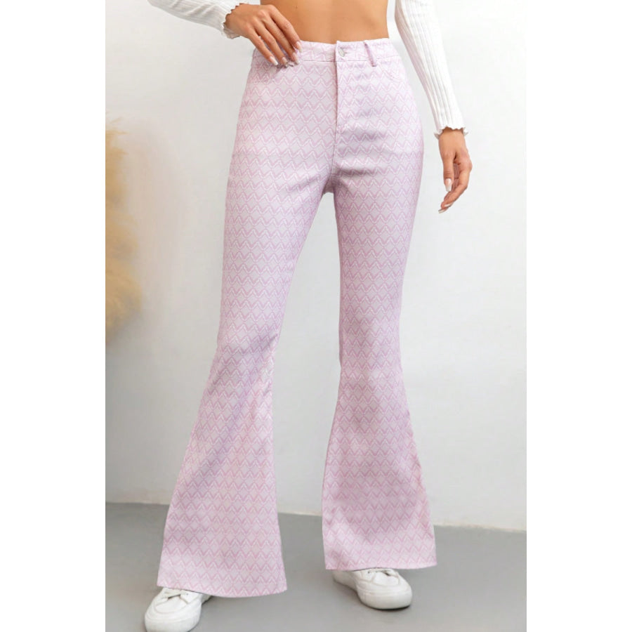 Printed High Waist Flare Pants with Pockets Pink Purple / S Apparel and Accessories