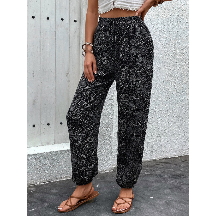 Printed High Waist Pants Apparel and Accessories