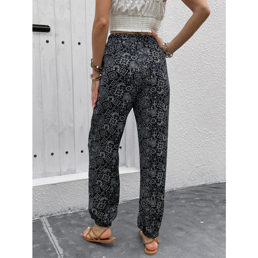 Printed High Waist Pants Black / S Apparel and Accessories