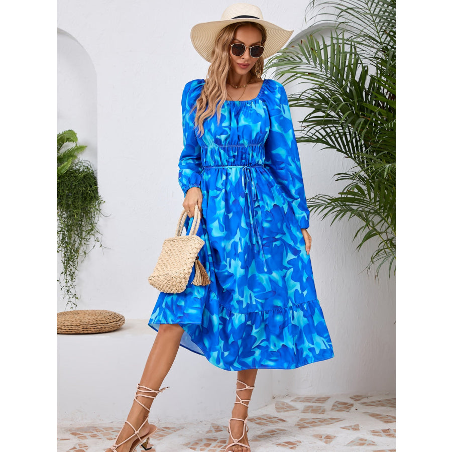 Printed Long Sleeve Midi Dress Apparel and Accessories