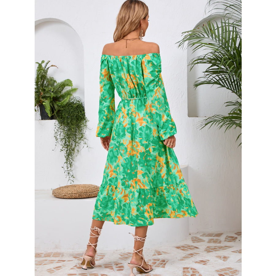 Printed Long Sleeve Midi Dress Apparel and Accessories