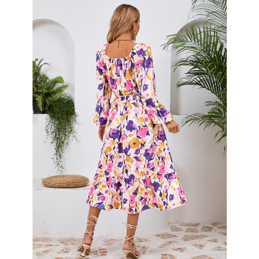 Printed Long Sleeve Midi Dress Apparel and Accessories