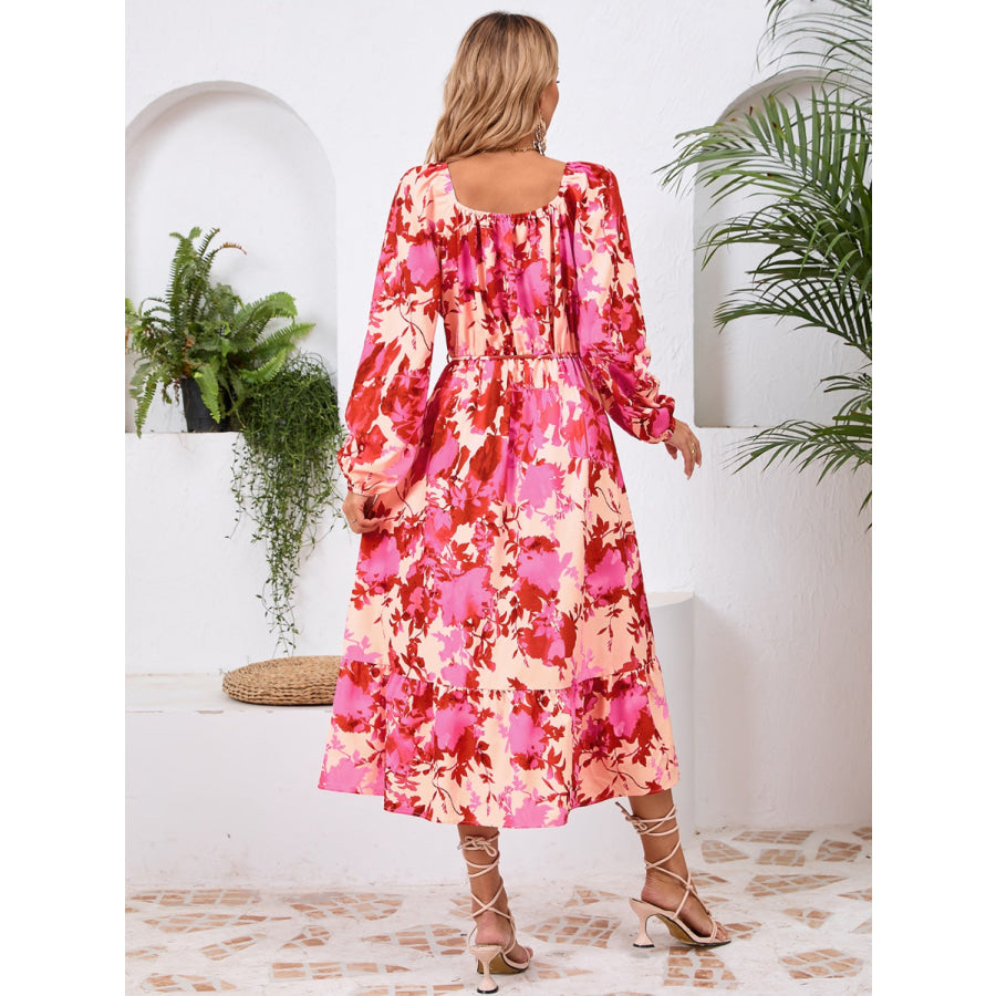 Printed Long Sleeve Midi Dress Apparel and Accessories