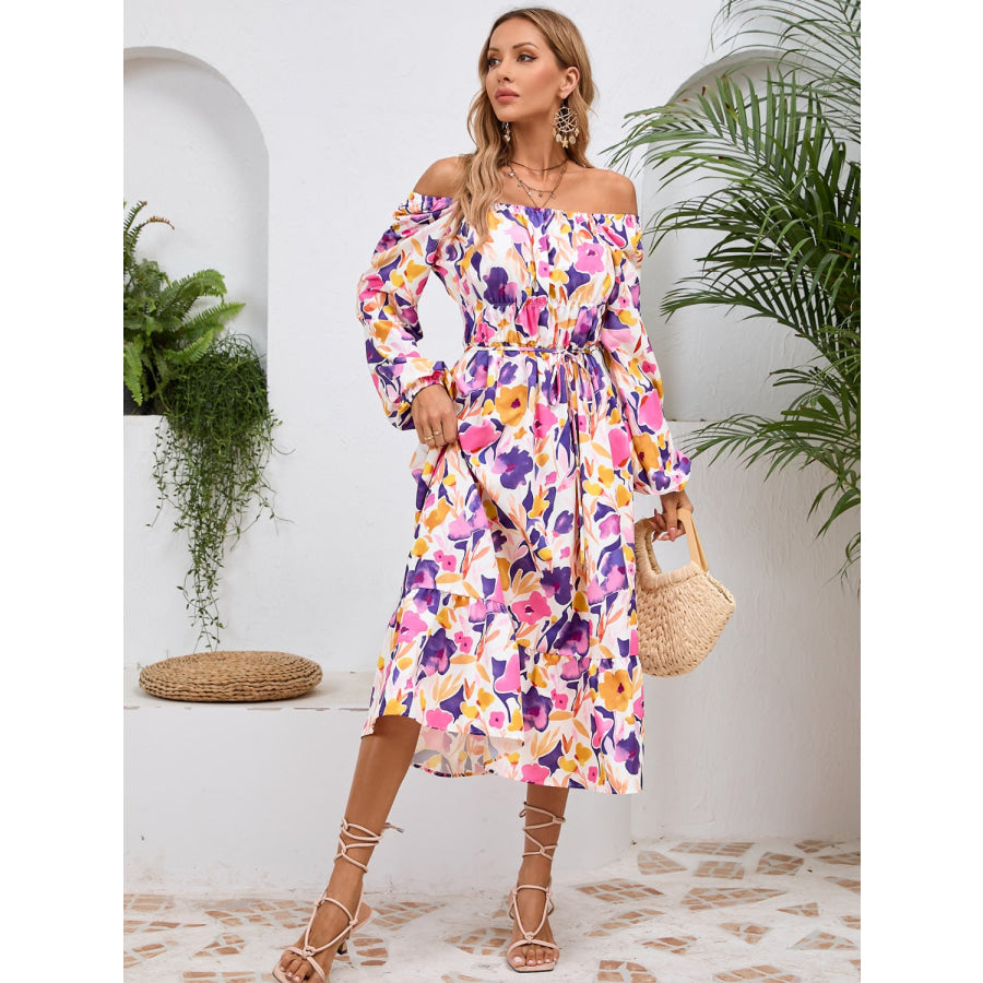 Printed Long Sleeve Midi Dress Apparel and Accessories