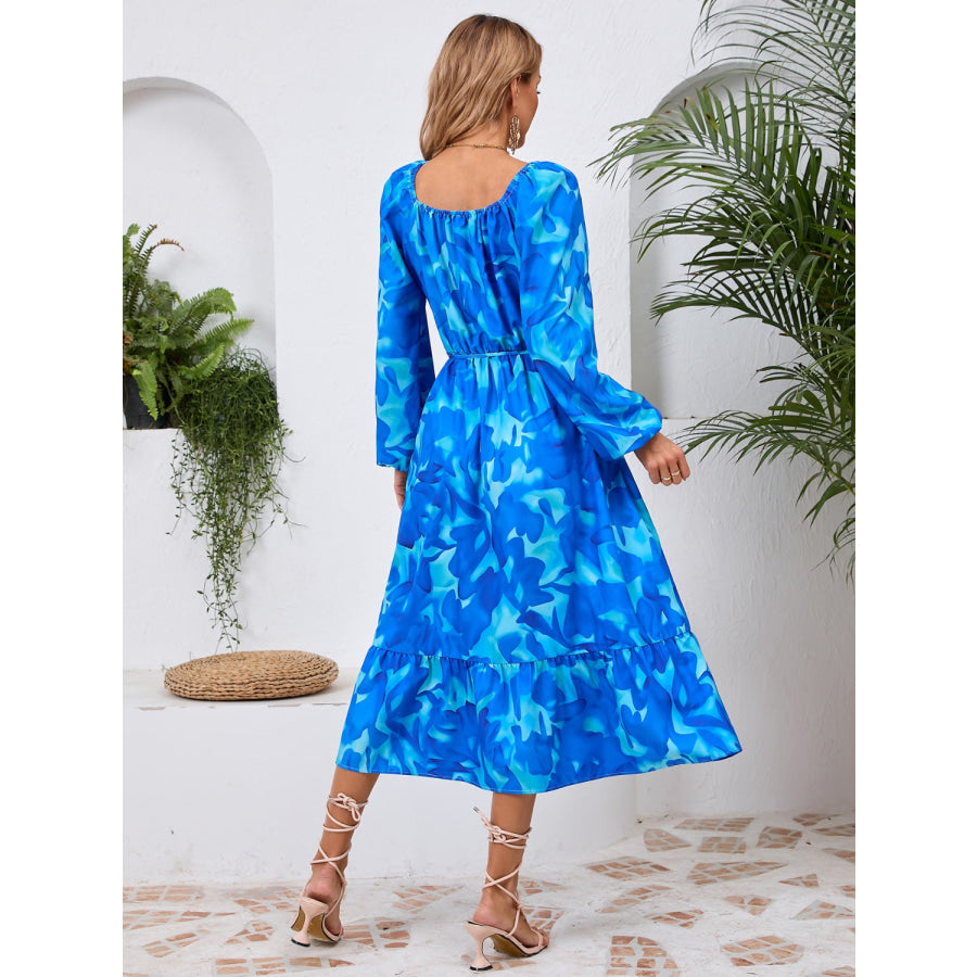 Printed Long Sleeve Midi Dress Apparel and Accessories