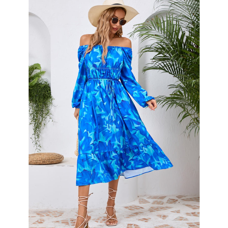 Printed Long Sleeve Midi Dress Apparel and Accessories
