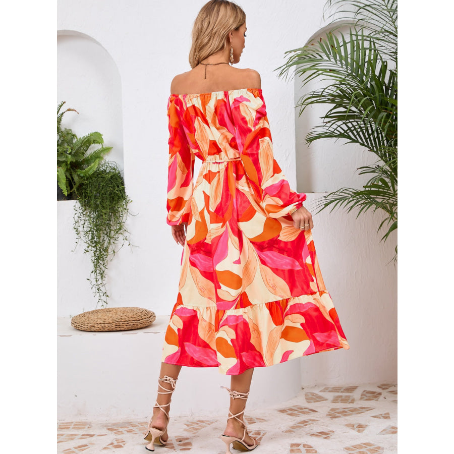 Printed Long Sleeve Midi Dress Apparel and Accessories