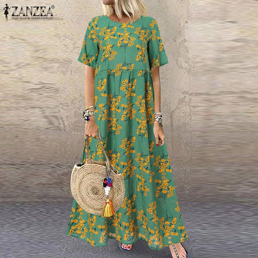 Printed Maxi Dress - Assorted Designs A6 Green RayonCotton / S Maxi Dresses