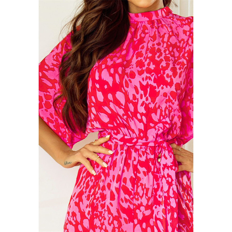 Printed Mock Neck Kimono Sleeve Jumpsuit Apparel and Accessories