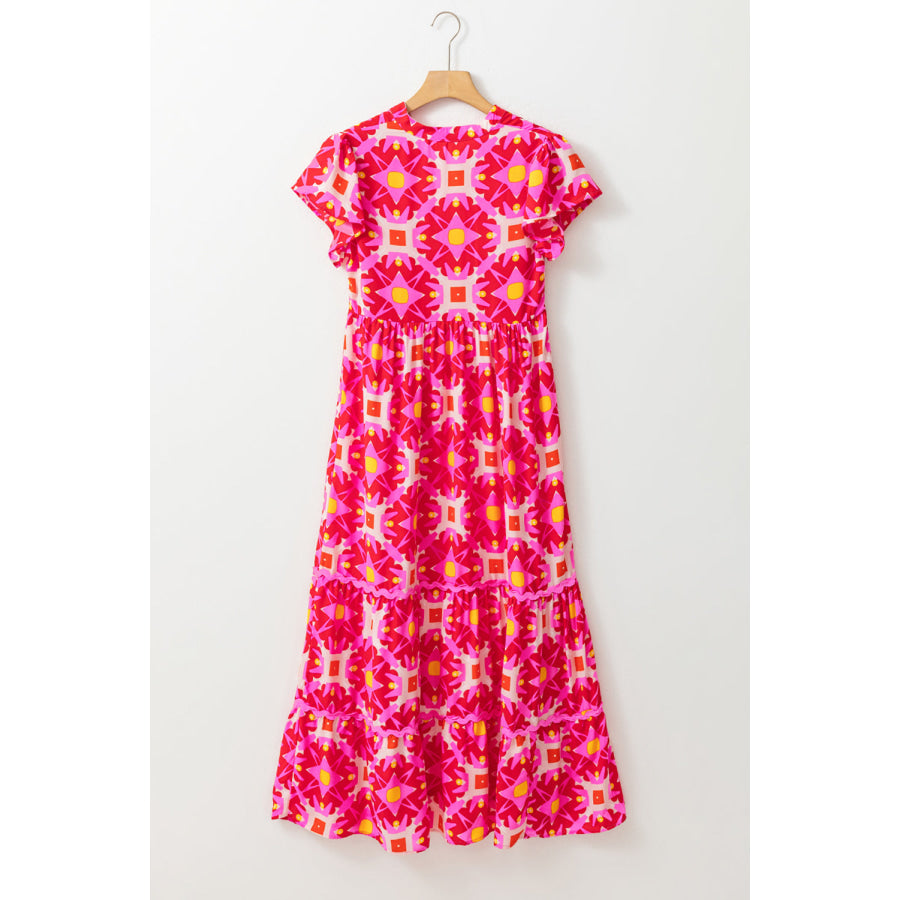 Printed Notched Cap Sleeve Dress Dress