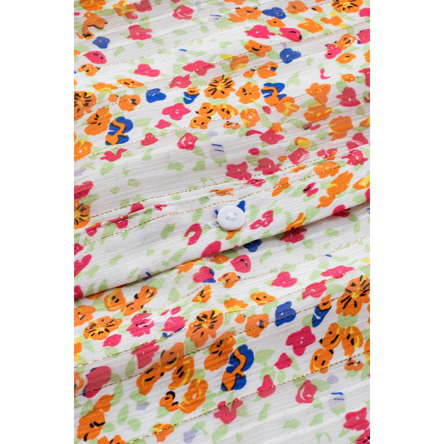 Printed Notched Long Sleeve Shirt Apparel and Accessories