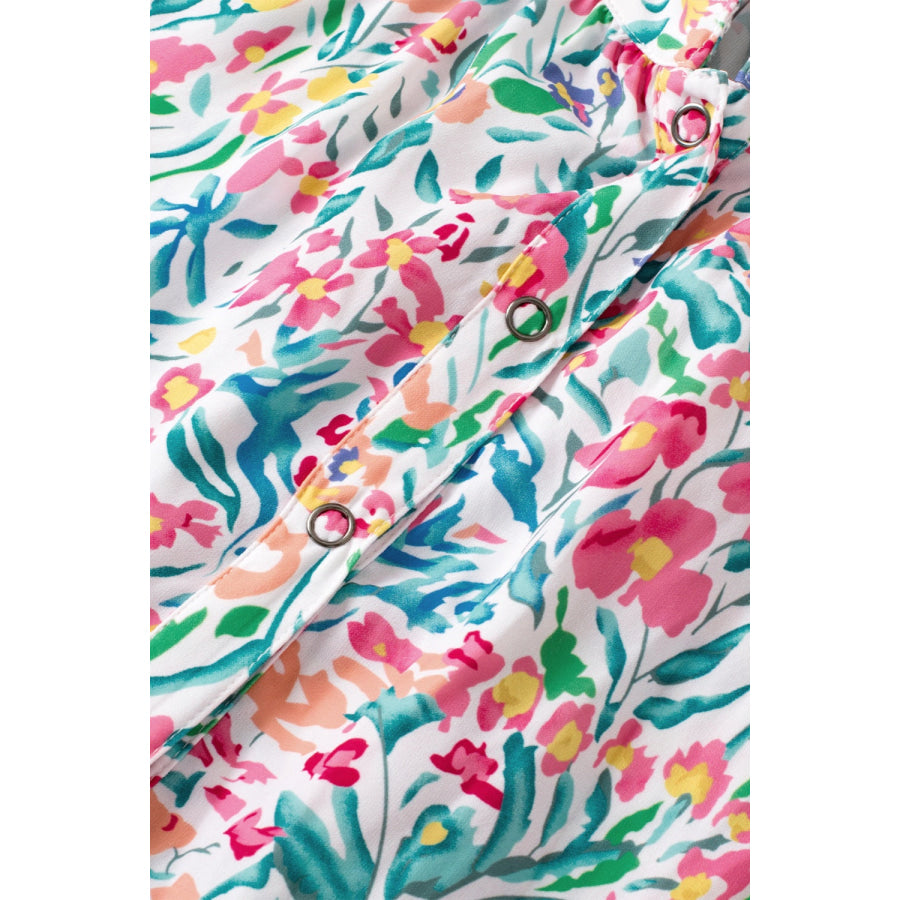 Printed Notched Short Sleeve Blouse Apparel and Accessories