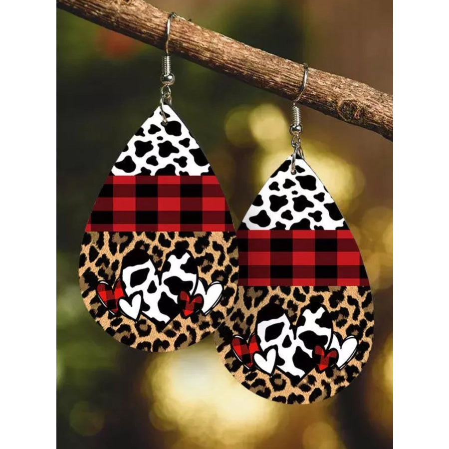 Printed PU Leather Dangle Earrings Apparel and Accessories