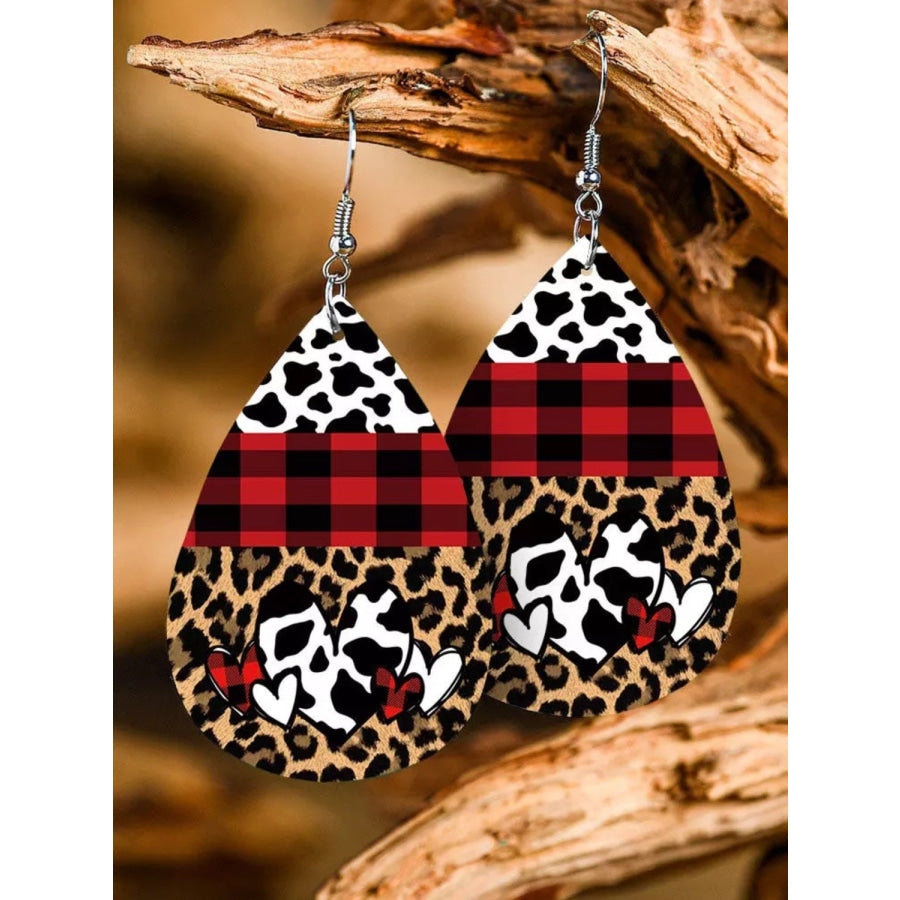 Printed PU Leather Dangle Earrings Style B / One Size Apparel and Accessories
