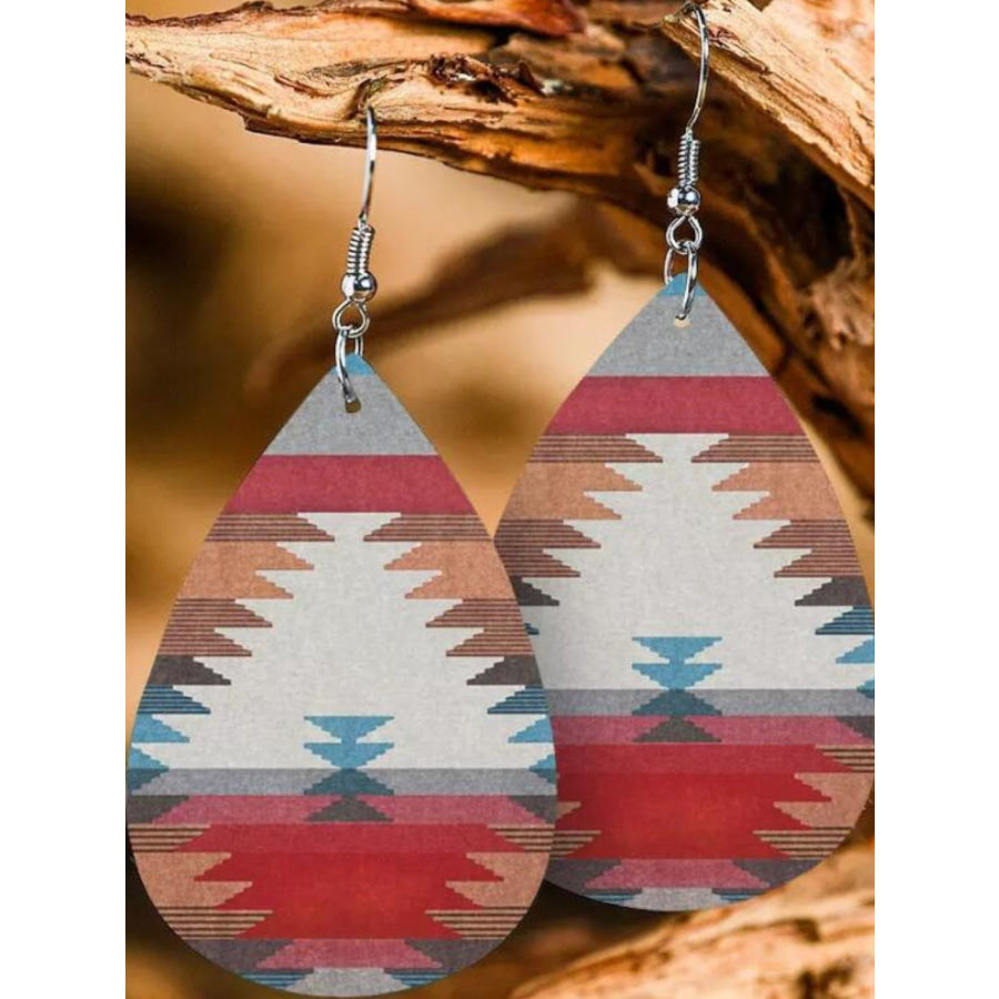 Printed PU Leather Dangle Earrings Style C / One Size Apparel and Accessories