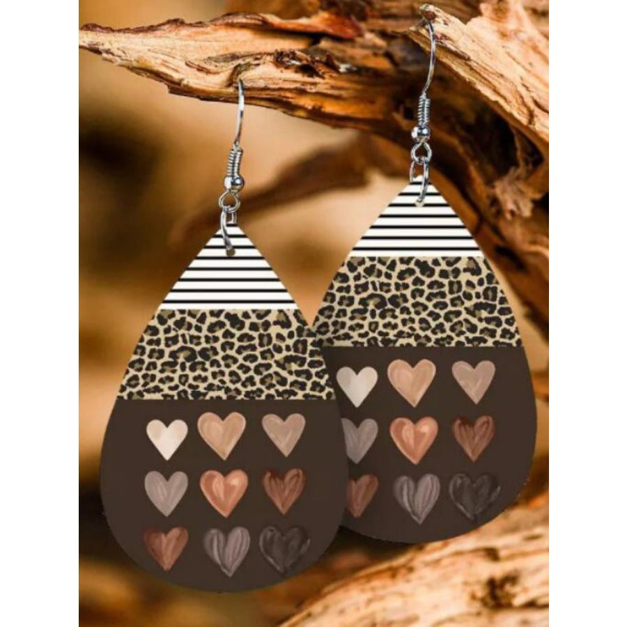 Printed PU Leather Dangle Earrings Style D / One Size Apparel and Accessories