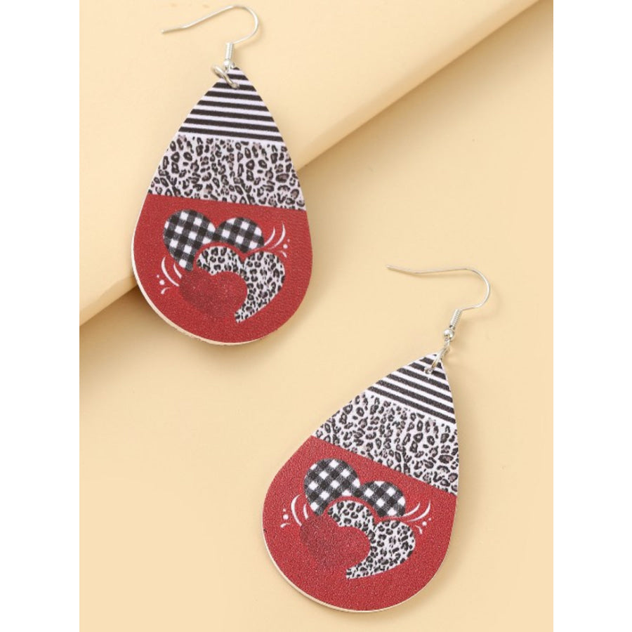 Printed PU Leather Dangle Earrings Style F / One Size Apparel and Accessories