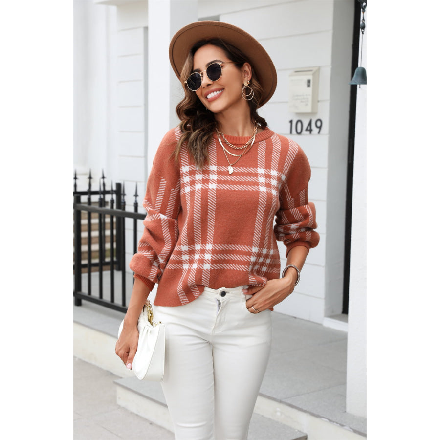 Printed Round Neck Dropped Shoulder Sweater