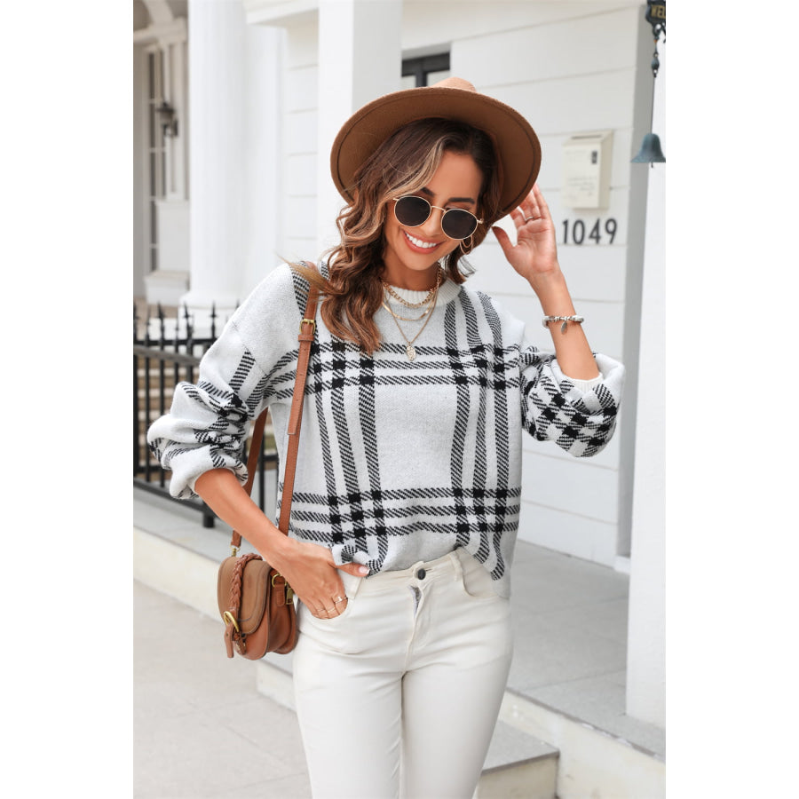 Printed Round Neck Dropped Shoulder Sweater