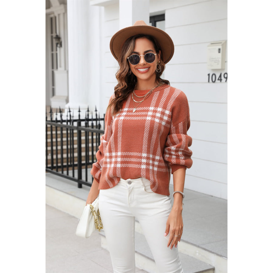 Printed Round Neck Dropped Shoulder Sweater