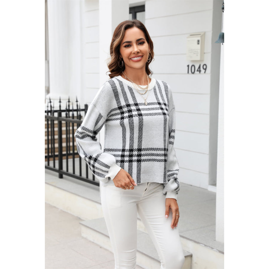 Printed Round Neck Dropped Shoulder Sweater