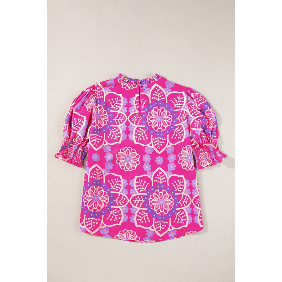 Printed Round Neck Half Sleeve Blouse Apparel and Accessories
