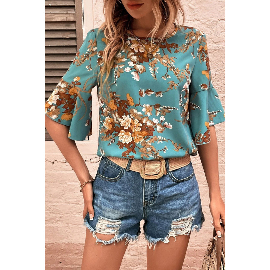Printed Round Neck Half Sleeve Blouse Apparel and Accessories