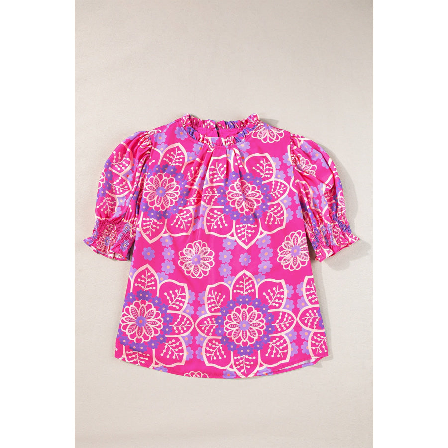 Printed Round Neck Half Sleeve Blouse Apparel and Accessories